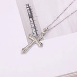 925 Sterling Silver Cross Pendant Necklace with Clear Pave SONA Diamond