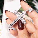 925 Silver Cross Pendant Necklace with Clear Sona Diamond