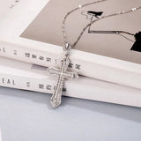 925 Sterling Silver Cross Pendant Necklace with Clear Pave SONA Diamond