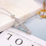 925 Silver Cross Pendant Necklace with Clear Sona Diamond