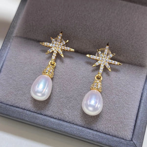 Freshwater Rice Pearl Earrings Retro Style