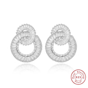 925 Silver CZ Trapezoid Crystal Earrings