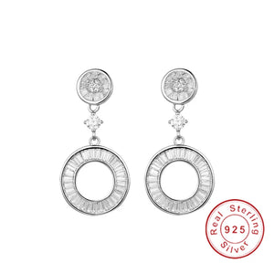 925 Silver Trapezoid Crystal Drop Earrings for Women Dress Party Wedding Jewelry