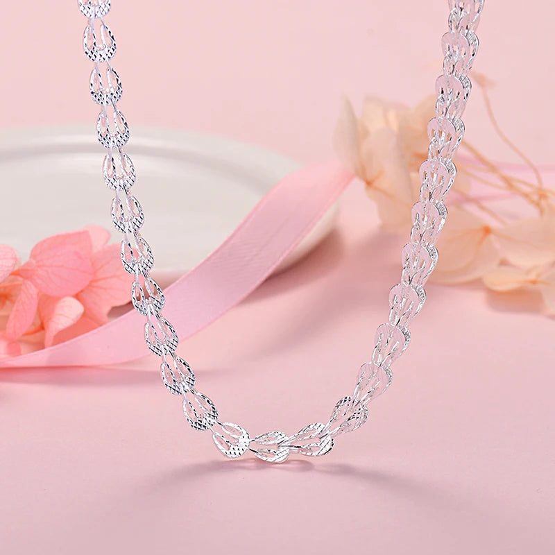 925 Silver Engraved Chain Necklace Women Wedding Jewelry