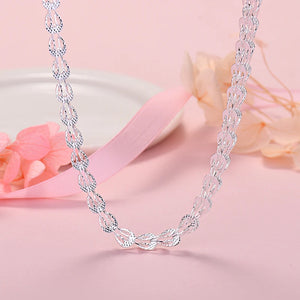 925 Silver Engraved Pattern Chain Necklace Women Party Wedding