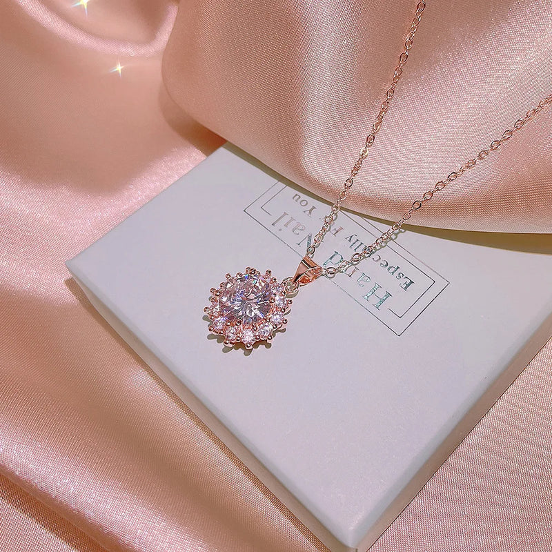 Zircon Crystal Pendant Clavicle Chain Necklace for Women