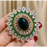 Vintage Emerald Green CZ Brooch for Women