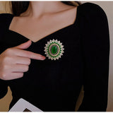 Vintage Emerald Green CZ Brooch for Women