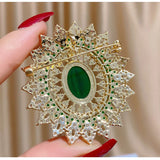 Vintage Emerald Green CZ Brooch for Women