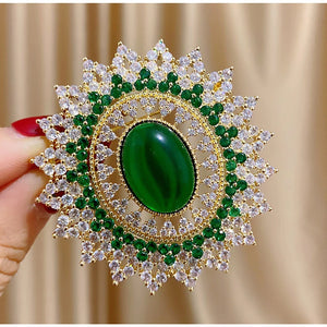 Vintage Emerald Green CZ Brooch for Women