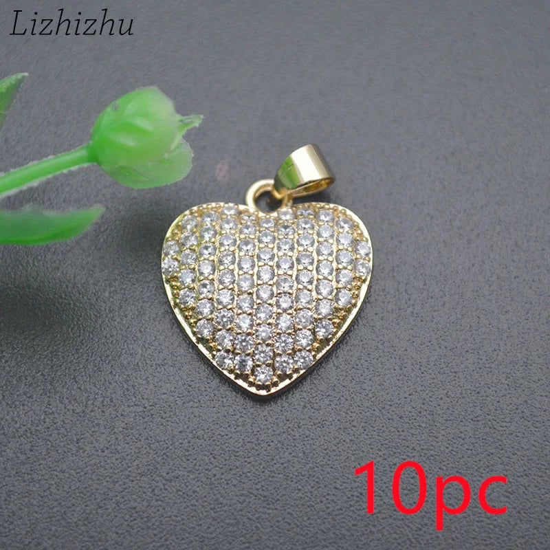 Micro CZ Pave Heart Charms Pendants for Necklace Making