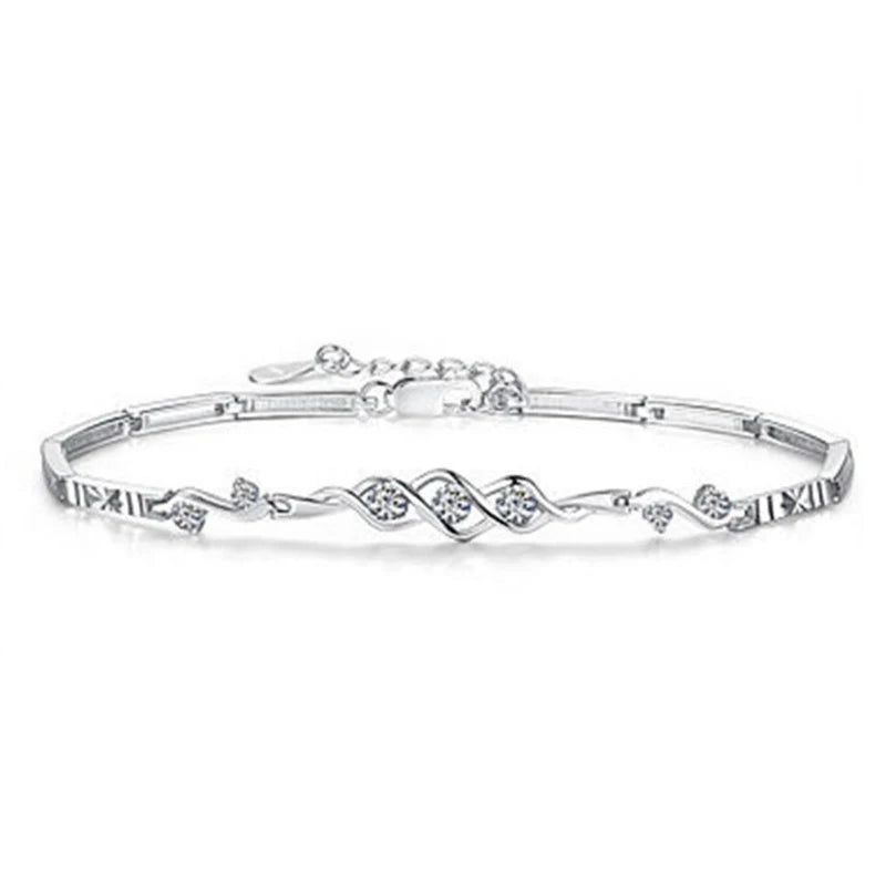 Angel Heart Bracelet 925 Sterling Silver Purple Clear Crystal Zirconia Bracelets