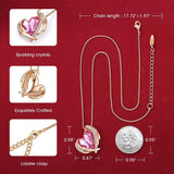 Angel Wings Love Heart Pendant Necklace Pink Austrian Crystal Valentines Jewelry
