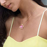 Angel Wings Love Heart Pendant Necklace Pink Austrian Crystal Valentines Jewelry