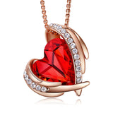 Angel Wings Love Heart Pendant Necklace Pink Austrian Crystal Valentines Jewelry