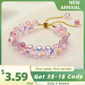 Pink Water Drop Beaded Strand Bracelet for Women