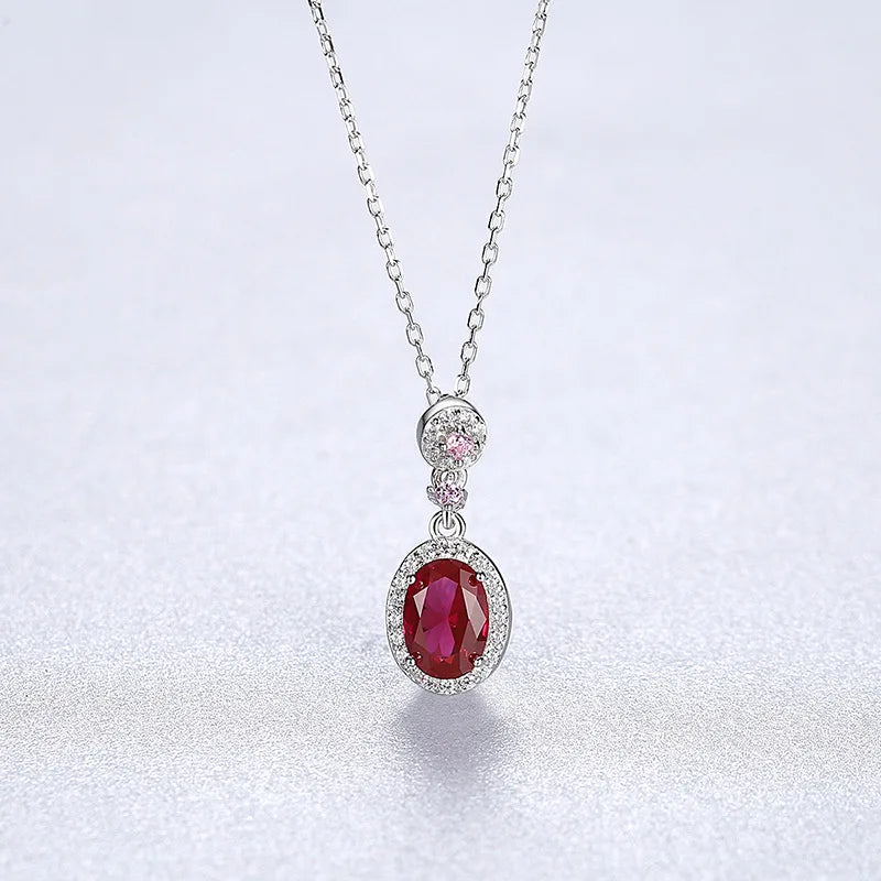 Ruby Zircon Pendant Necklace S925 Sterling Silver Gift for Women
