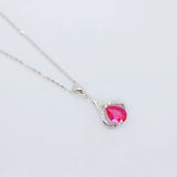 Ruby Teardrop Pendant Necklace, Sterling Silver, Fuchsia Stone, Gift for Girls