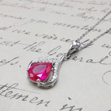 Ruby Teardrop Pendant Necklace, Sterling Silver, Fuchsia Stone, Gift for Girls