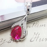 Ruby Teardrop Pendant Necklace, Sterling Silver, Fuchsia Stone, Gift for Girls