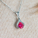 Ruby Teardrop Pendant Necklace, Sterling Silver, Fuchsia Stone, Gift for Girls