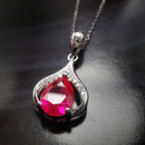 Ruby Teardrop Pendant Necklace, Sterling Silver, Fuchsia Stone, Gift for Girls