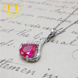 Ruby Teardrop Pendant Necklace, Sterling Silver, Fuchsia Stone, Gift for Girls