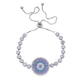 Adjustable Evil Eye Charm Bracelet with Rainbow Cz Charms