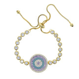 Adjustable Evil Eye Charm Bracelet with Rainbow Cz Charms