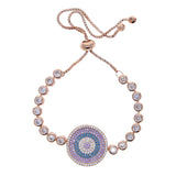 Adjustable Evil Eye Charm Bracelet with Rainbow Cz Charms