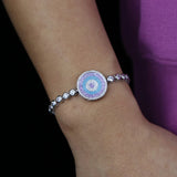 Adjustable Evil Eye Charm Bracelet with Rainbow Cz Charms