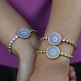 Adjustable Evil Eye Charm Bracelet with Rainbow Cz Charms