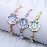 Adjustable Evil Eye Charm Bracelet with Rainbow Cz Charms
