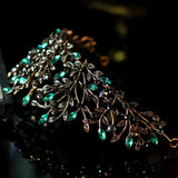 Baroque Green Crystal Leaf Bridal Crown Tiaras Rhinestone Crowns