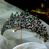 Baroque Green Crystal Leaf Bridal Crown Tiaras Rhinestone Crowns