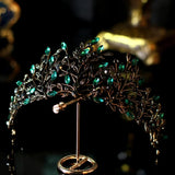 Baroque Green Crystal Leaf Bridal Crown Tiaras Rhinestone Crowns