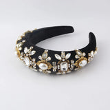 Baroque Rhinestone Headband Hand-sewn Flower Broad-brimmed Headband