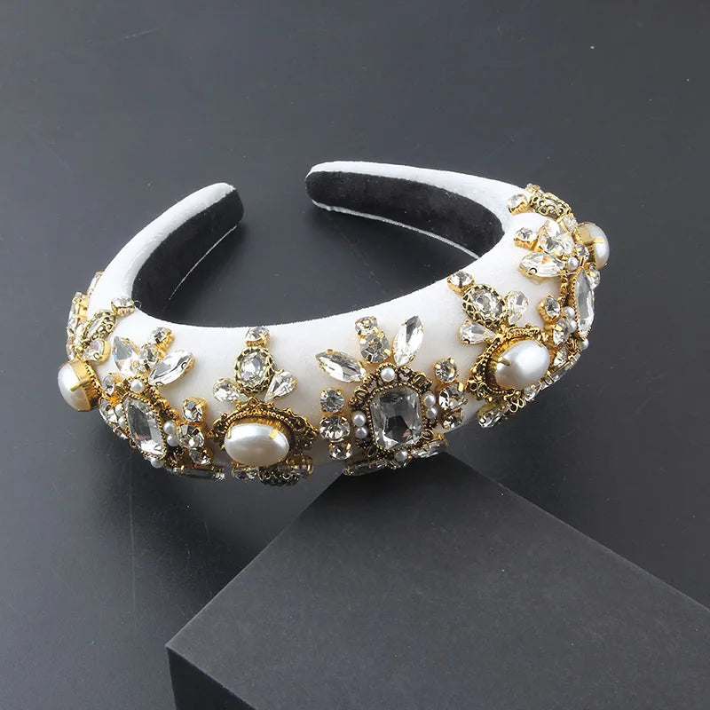 Baroque Rhinestone Flower Headband for Women