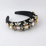 Baroque Rhinestone Headband Hand-sewn Flower Broad-brimmed Headband