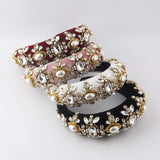 Baroque Rhinestone Headband Hand-sewn Flower Broad-brimmed Headband