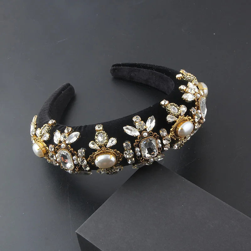 Baroque Rhinestone Flower Headband for Women