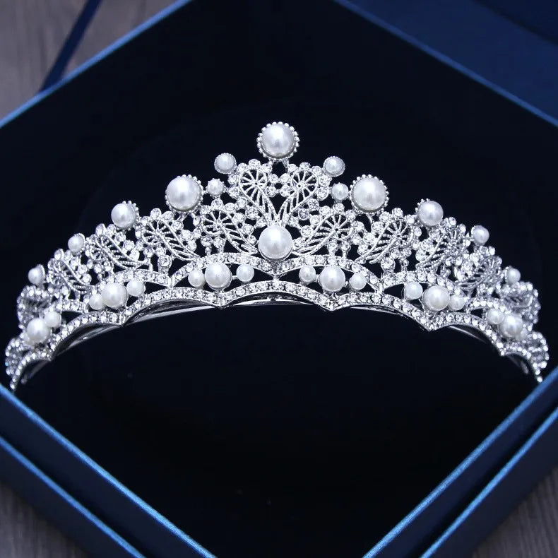 Baroque Crystal Tiara Silver Plated Wedding Crown