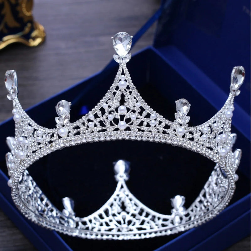 Baroque Vintage Crystal Tiaras Crowns Bridal Round Crown
