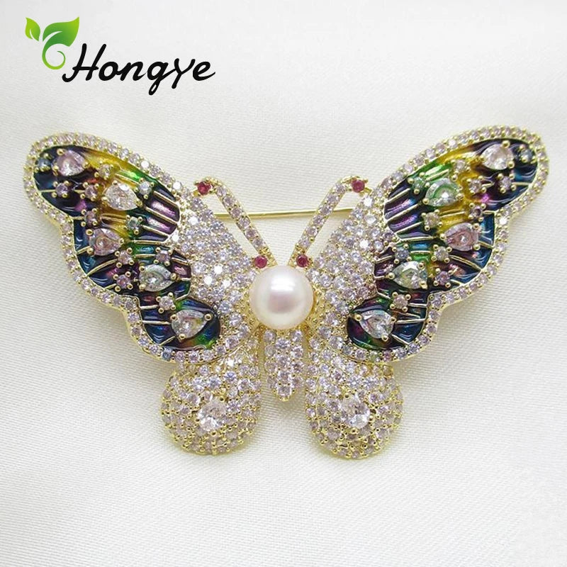 Butterfly Brooches Pins Women Freshwater Pearl Wedding