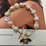 Bee Pearl Elastic charm bracelet bangle j...