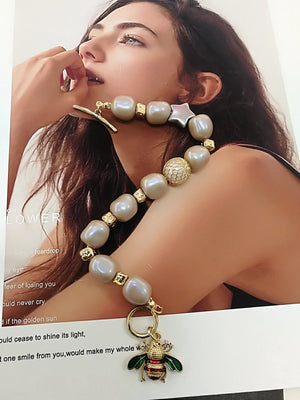 Bee Pearl Elastic charm bracelet bangle j...