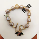 Bee Pearl Elastic charm bracelet bangle j...