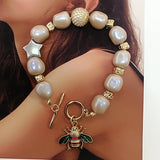 Bee Pearl Elastic charm bracelet bangle j...
