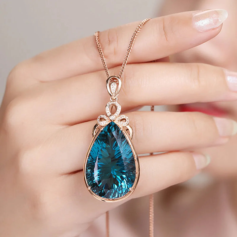 6ct Crystal Sapphire Diamond Pendant Necklace for Women
