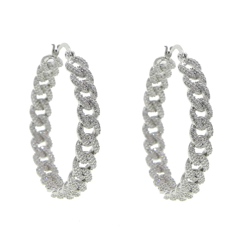 Cuban Chain Shaped CZ Crystal Hoop Earrings Exaggerated Statement Jewelry